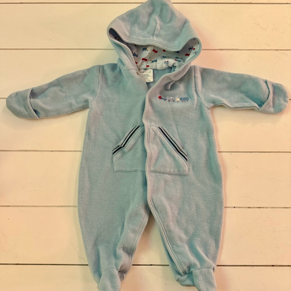 Bloomingdale's Light Blue Hooded Baby Footie, size 6 Months